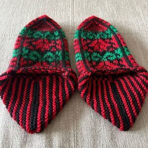 Handmade Crochet Knitted White and Red Slipper Socks Size S/M